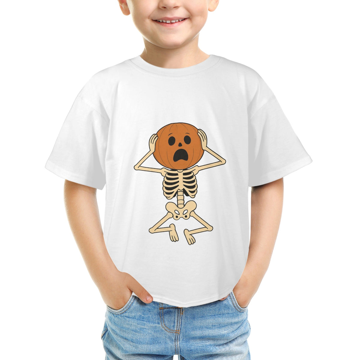 Halloween Pumpkin Head Kids' Tee  Unisex Funny Jack-o'-Lantern Graphic T-Shirt