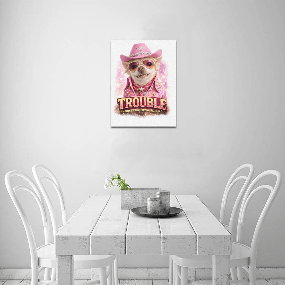 Coco "Trouble" – Rockstar Cowgirl Pup | Framed Canvas Print 11"x14"Coco "Trouble" – Rockstar Cowgirl Pup |