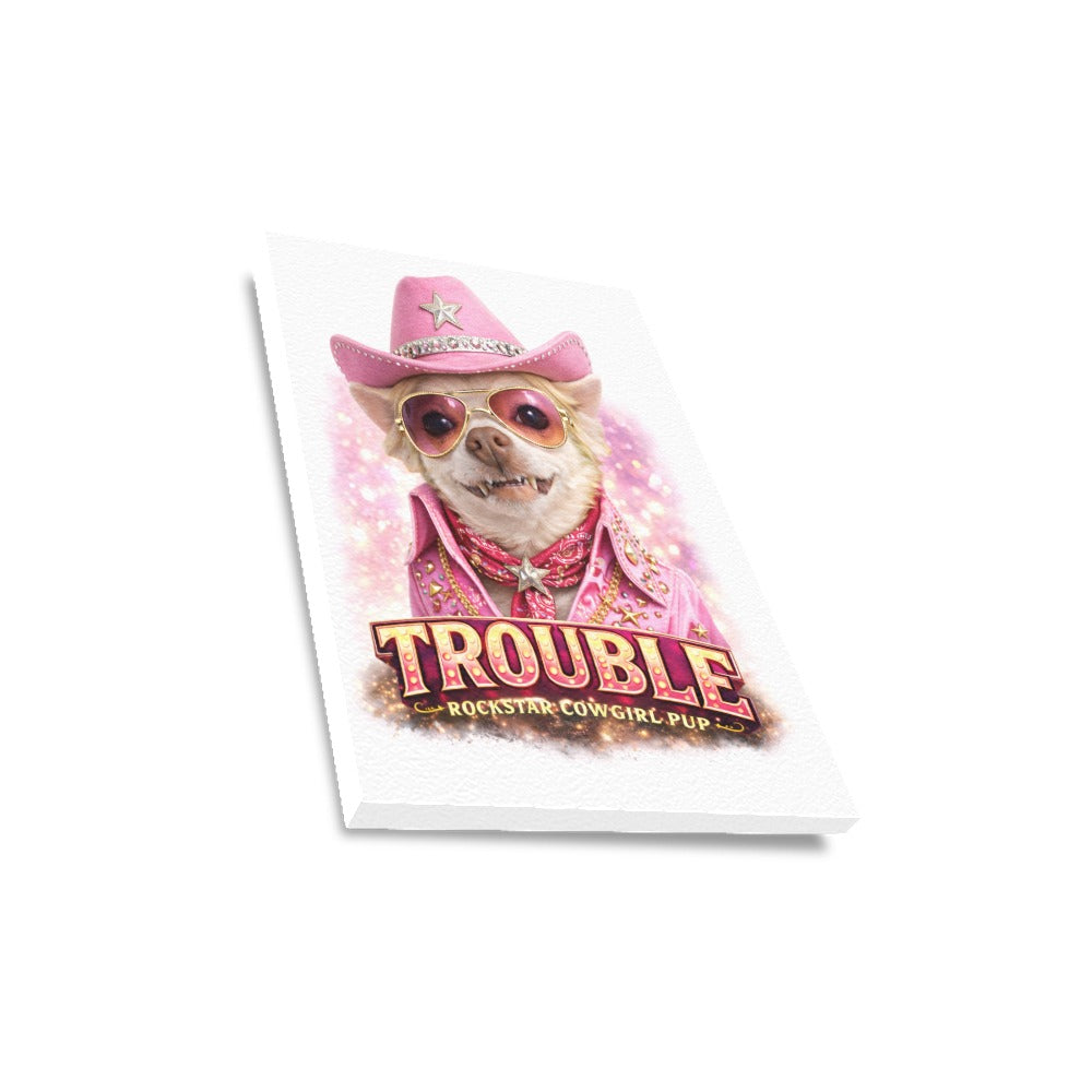 Coco "Trouble" – Rockstar Cowgirl Pup | Framed Canvas Print 11"x14"Coco "Trouble" – Rockstar Cowgirl Pup |