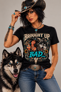 Brought Up Bad Unisex T-Shirt – Rebel Cowgirl & Wolf Western Graphic Tee