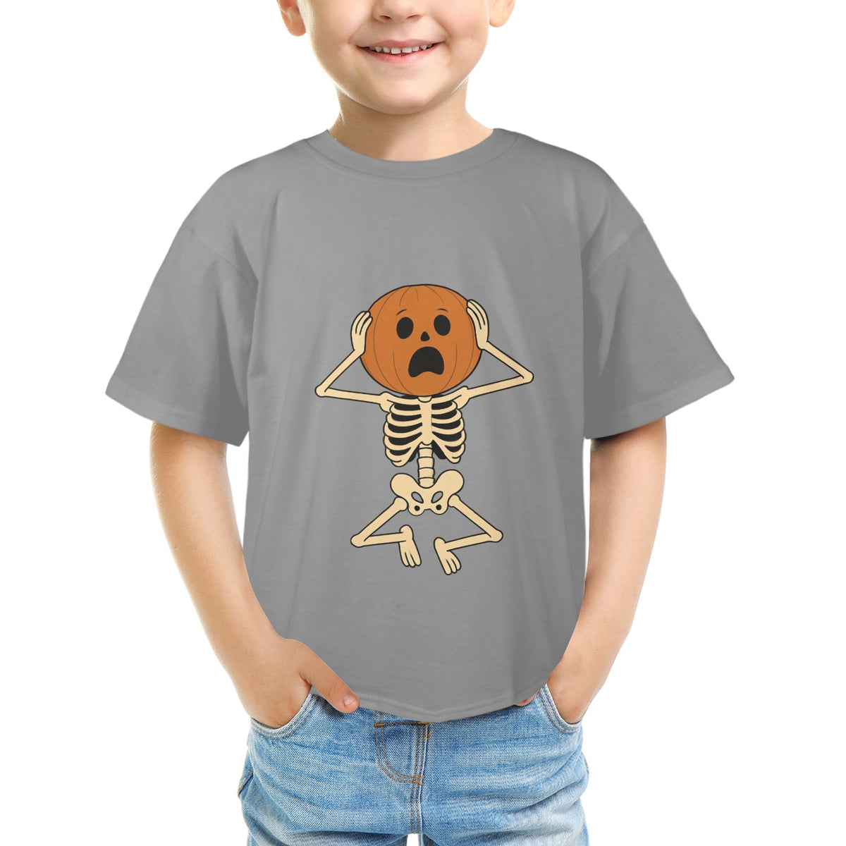 Halloween Pumpkin Head Kids' Tee  Unisex Funny Jack-o'-Lantern Graphic T-Shirt