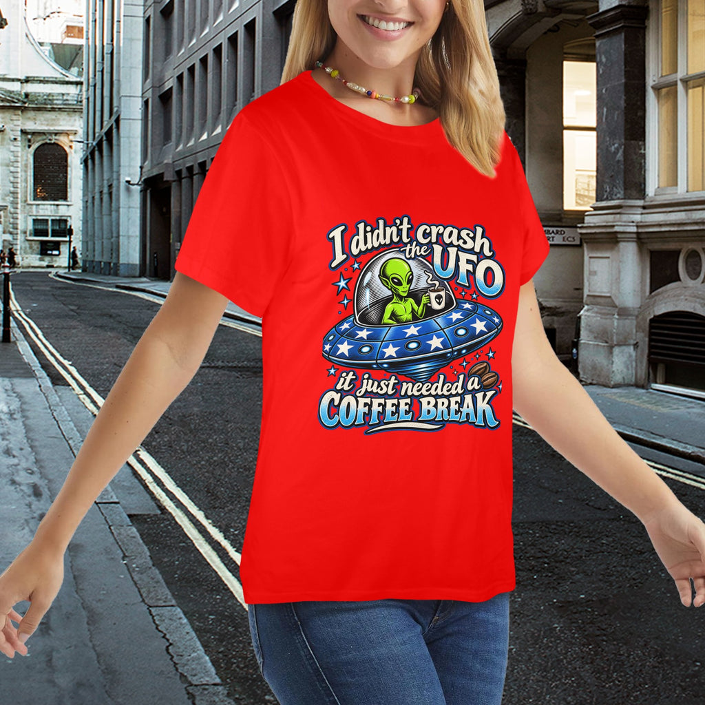 Alien Coffee Break Ladies T-Shirt  Funny UFO Retro Alien Coffee Lover Graphic Tee