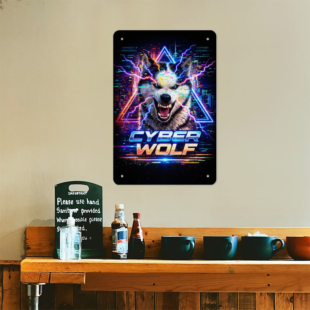 Cyber Wolf Hercules of Wolf Hill Ranch Neon Metal Tin Sign Made in USA