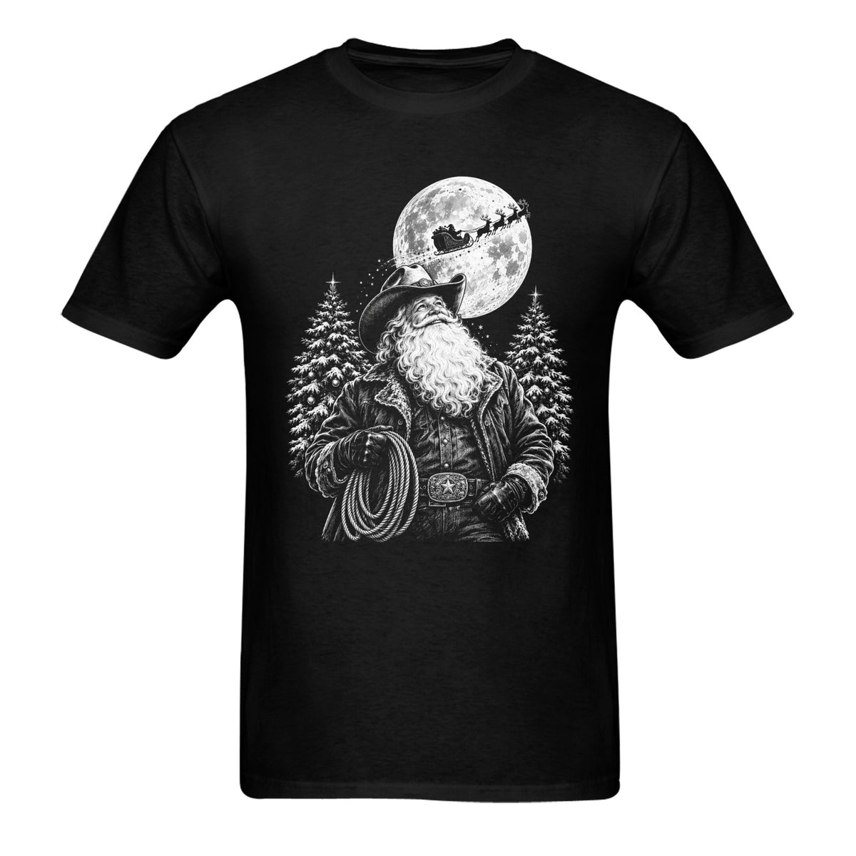 Cowboy Santa Men’s Christmas T-Shirt – Western Ranch Holiday Tee