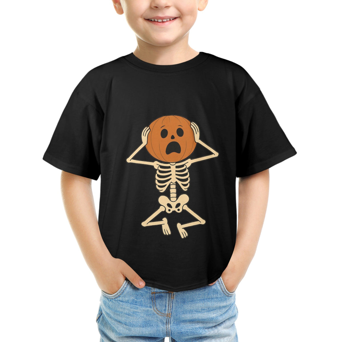 Halloween Pumpkin Head Kids' Tee  Unisex Funny Jack-o'-Lantern Graphic T-Shirt