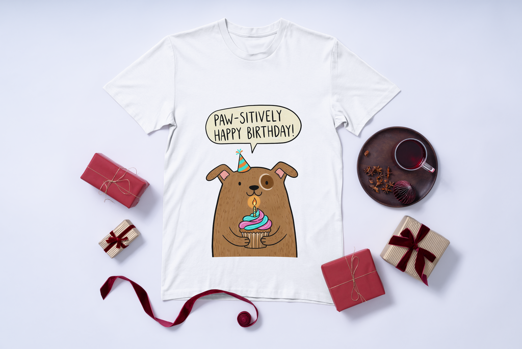 Paw-sitively Happy Birthday Dog T-Shirt — Cute Puppy Birthday Tee