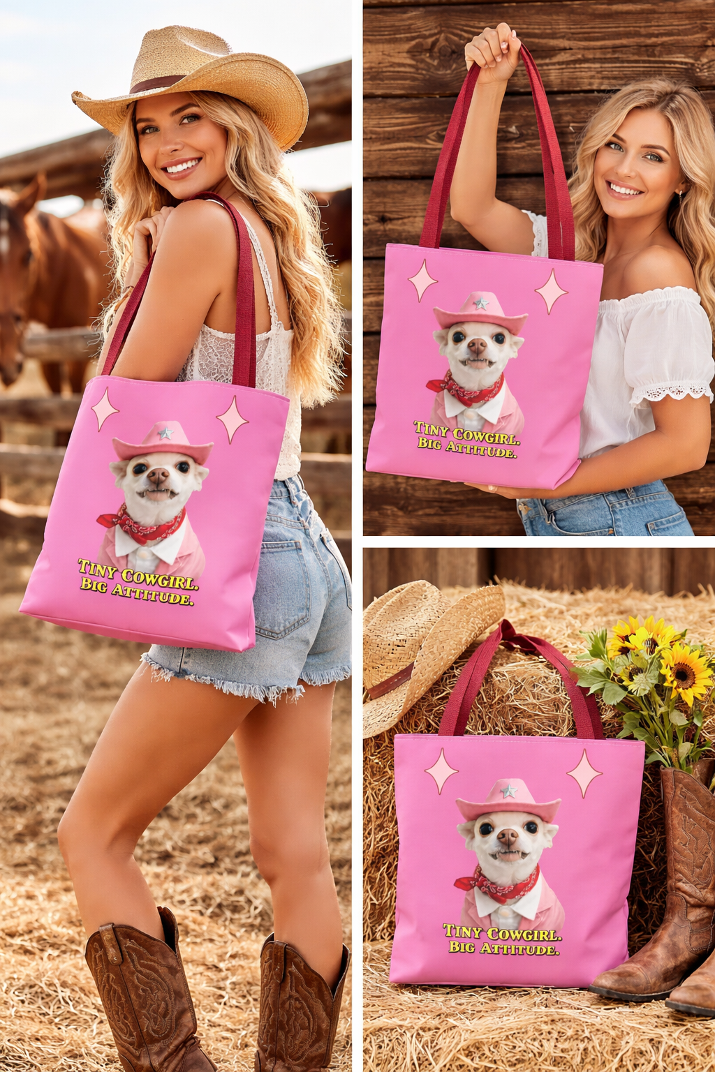 Tiny Cowgirl Tote Bag — Coco Cute Pink Chihuahua   Big Attitude” ON WOLF HILL RANCH