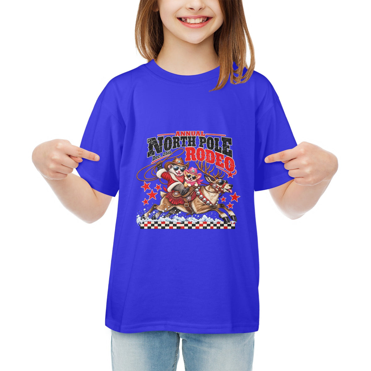 Pete & Coco North Pole Rodeo Youth T-Shirt  Western Christmas Reindeer Holiday Tee