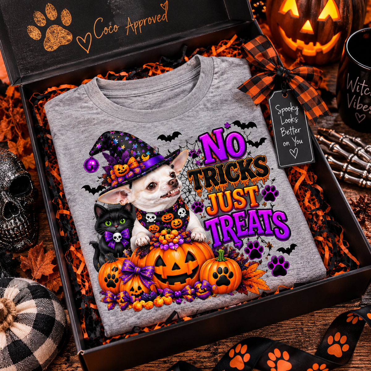 “Coco No Tricks Just Treats Halloween Tee ”Chihuahua