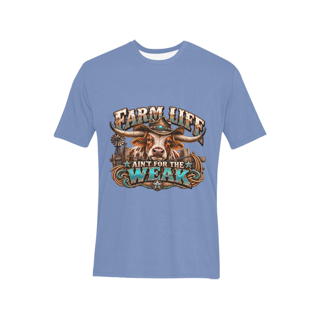 Farm Life Ain’t for the Weak Men’s Western T-Shirt – Longhorn Cowboy Ranch Graphic Tee