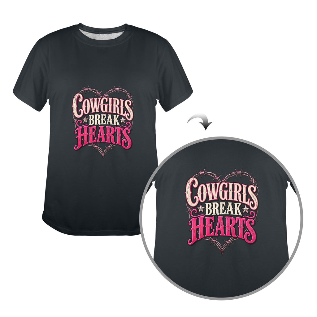 Cowgirls Break Hearts Women’s Western T-Shirt  Pink Barbed Wire Cowgirl Tee