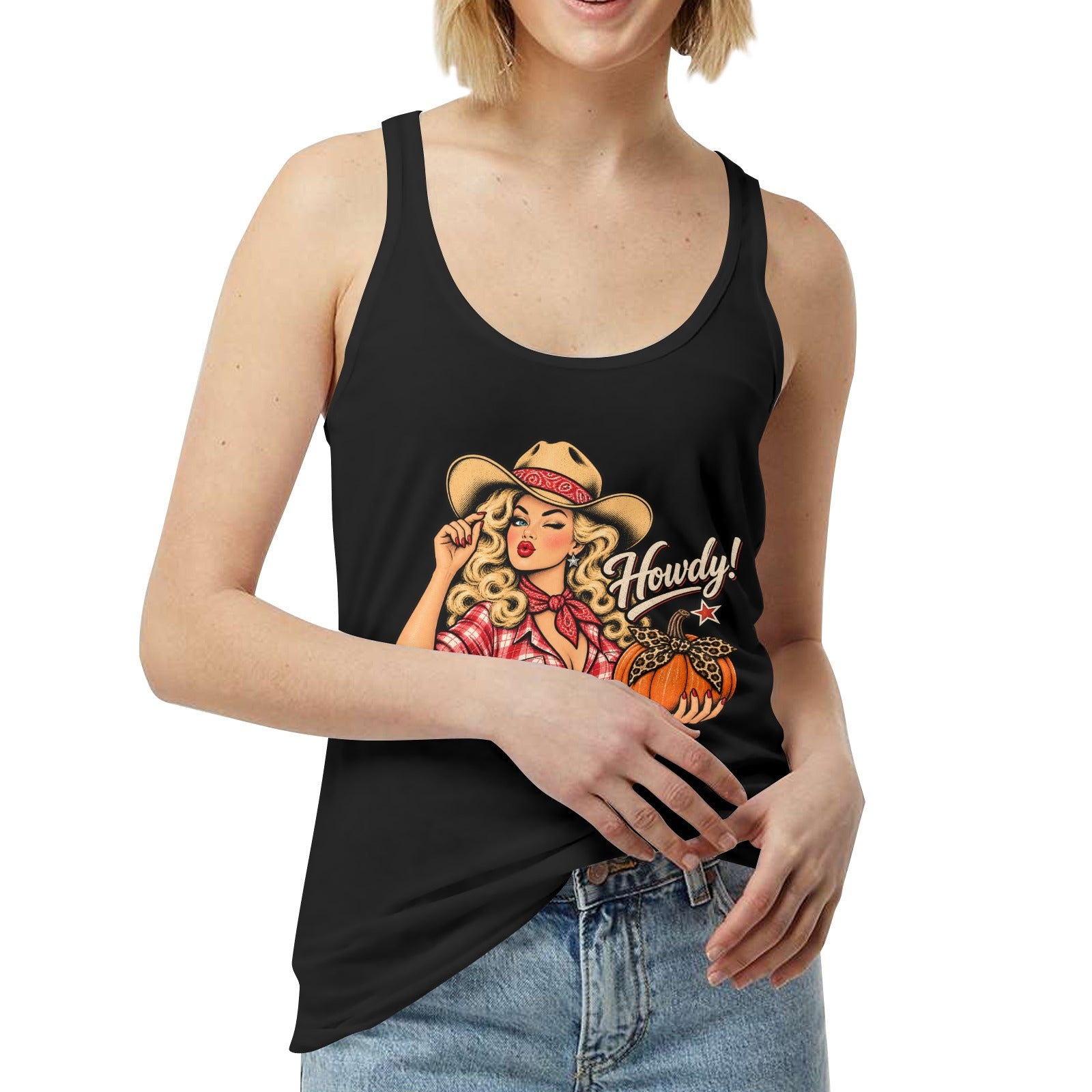 Howdy Cowgirl  with Pumpkin       Women's Tank Top