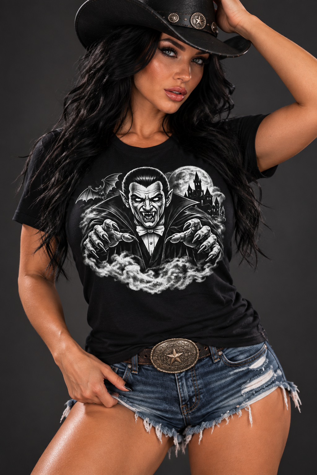 Vintage Vampire Unisex T-Shirt | Gothic Dracula Halloween Tee | Retro Horror Vampire Shirt | Spooky Castle & Bats Graphic Tee