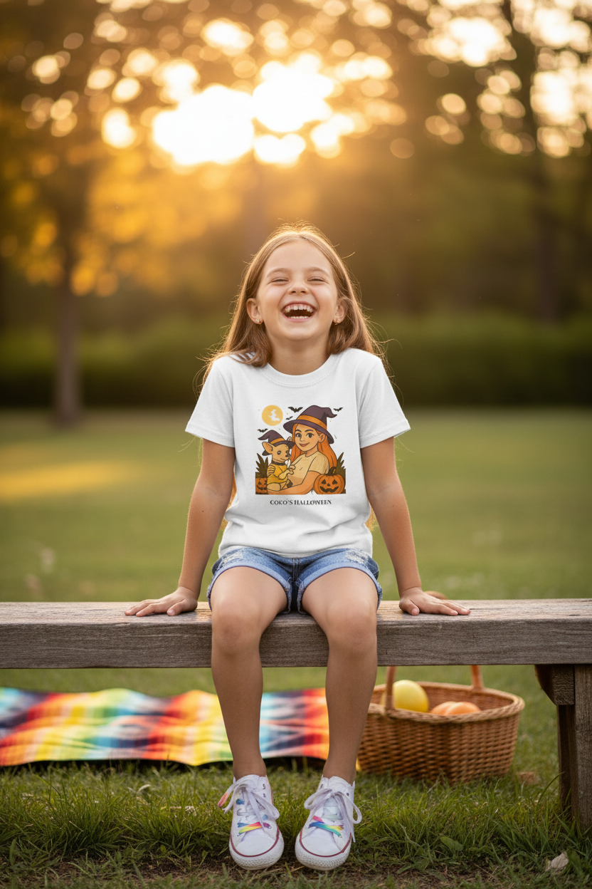 10 Year Old Girl Wearing Coco's Halloween Costume Tee Alternative