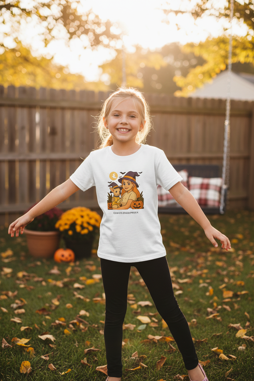 10 Year Old Girl Wearing Coco's Halloween Costume Tee