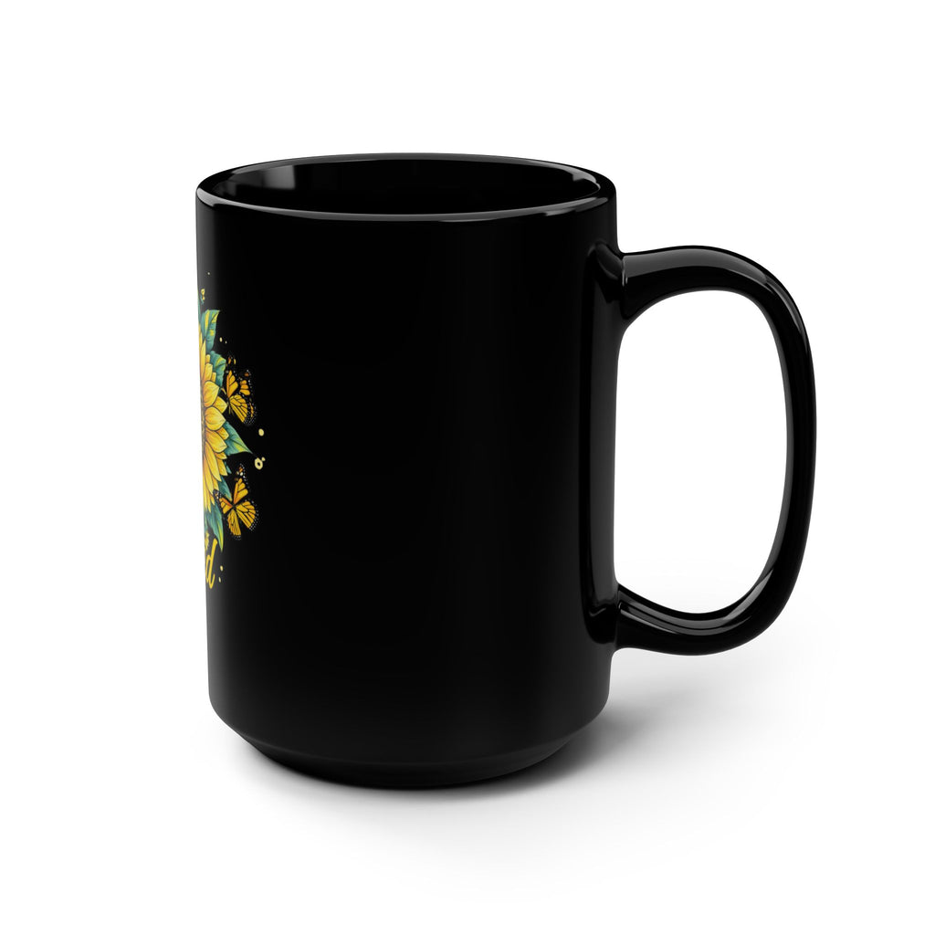 Loved Sunflower 15oz Black Coffee Mug — Inspirational Floral Gift