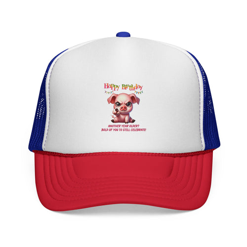 Birthday Pig Trucker Cap - Cute Baby Piglet Happy Birthday Mesh Hat