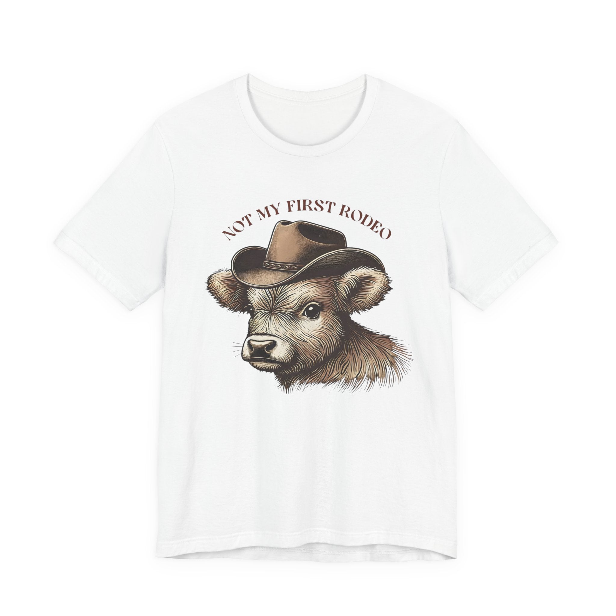 Not My First Rodeo Cow Tee — Western Cow with Cowboy Hat Graphic