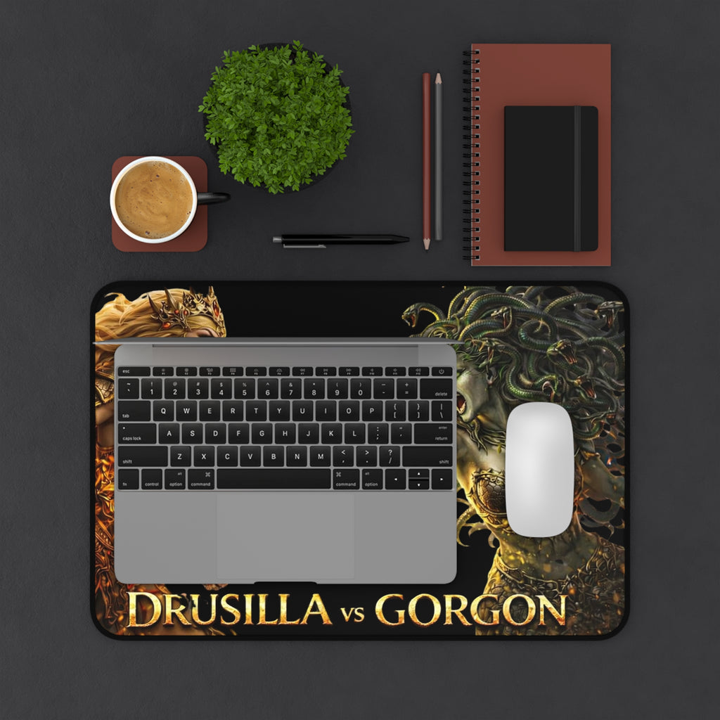 Drusilla vs Gorgon Fantasy Desk Mat — Epic Battle Gaming Mouse Pad