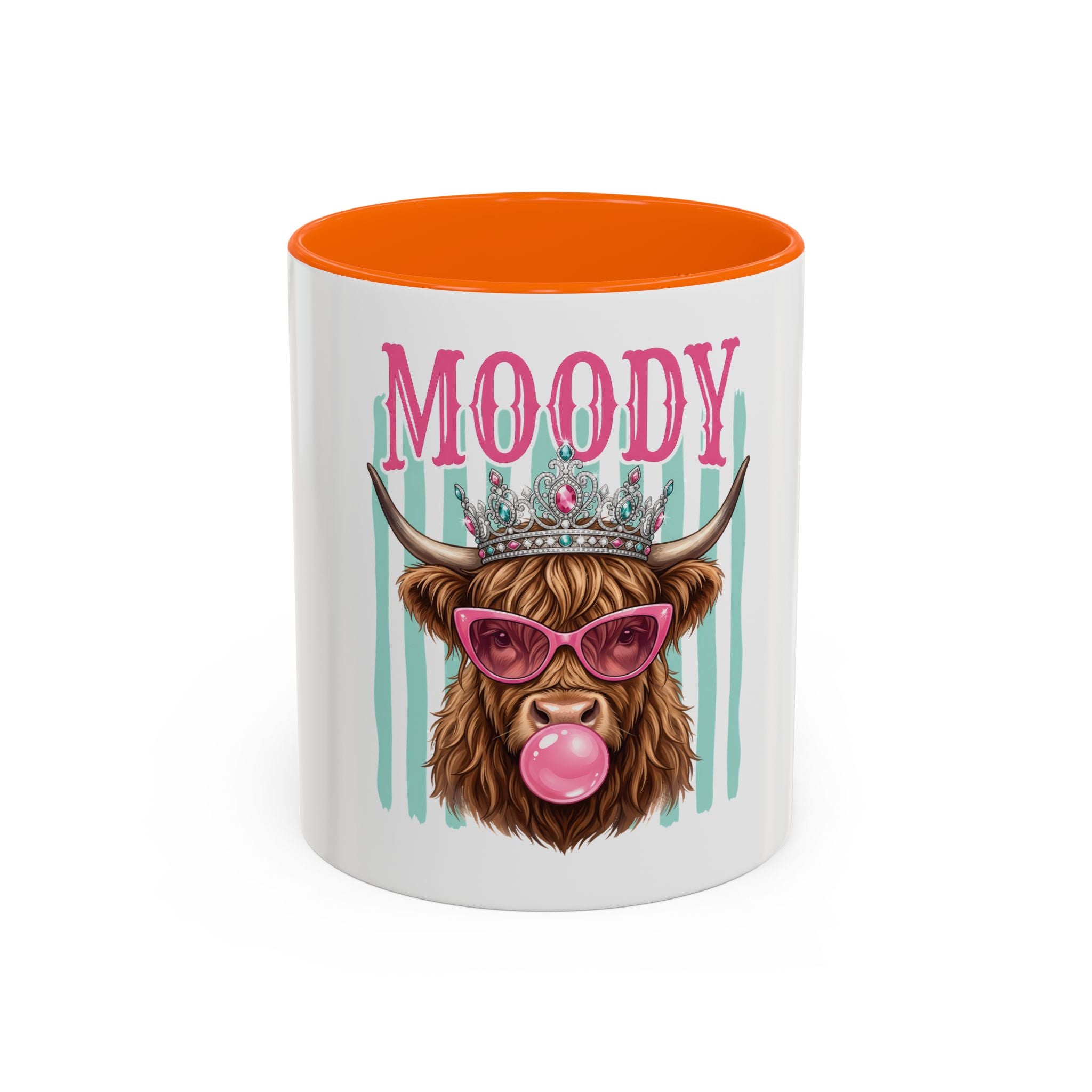Moody Highland Cow Coffee Mug — Funny Crowned Cow with Bubblegum | Gift for Cow Lovers