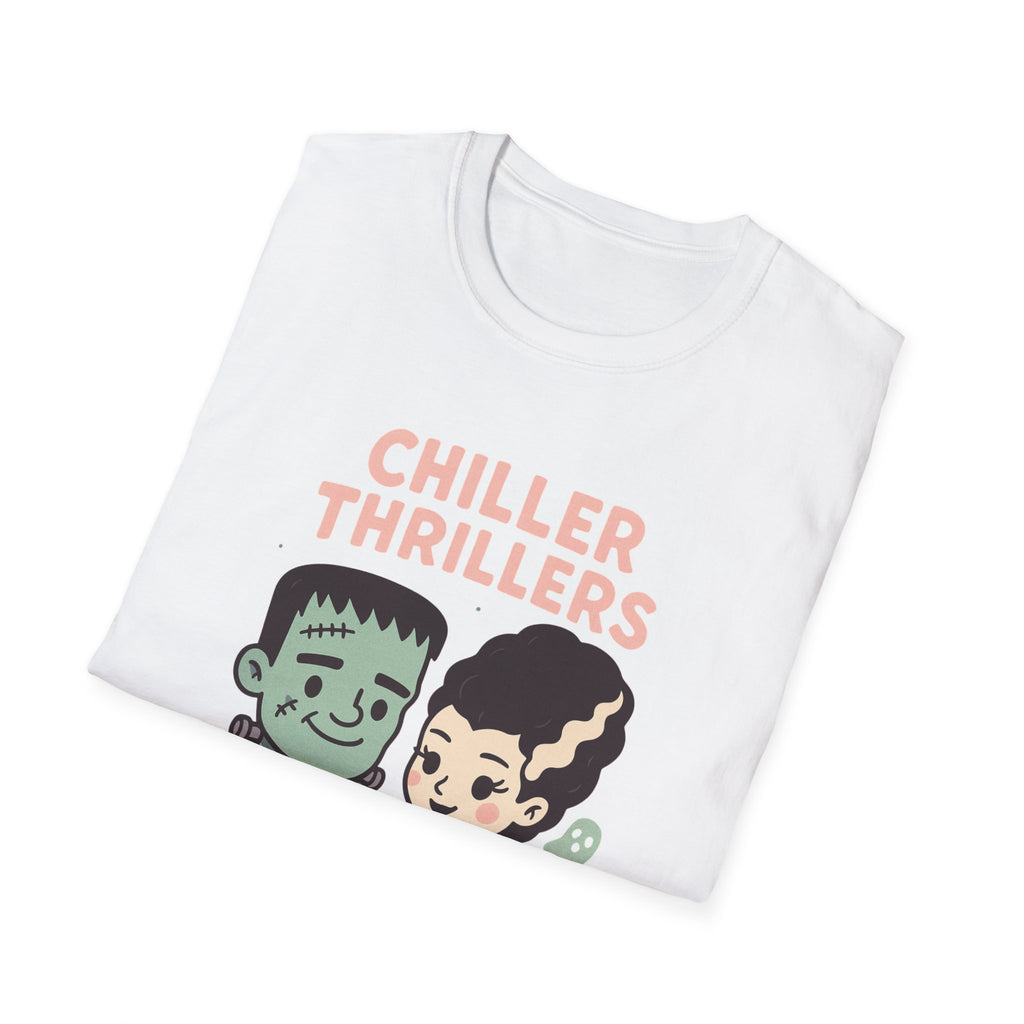 Chiller Thrillers Graphic Tee, Fun Halloween T-Shirt, Unisex Softstyle Shirt, Cute Couple Apparel, Spooky Season Fashion