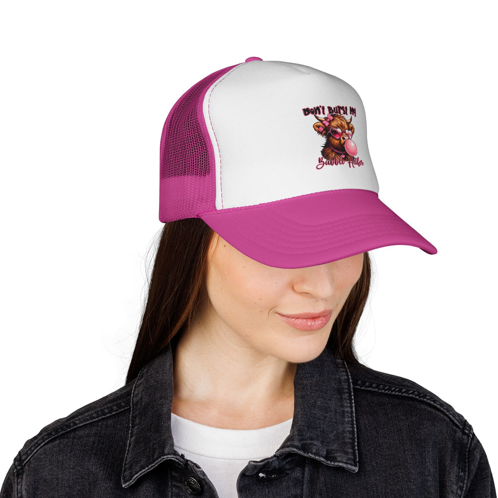 Don’t Burst My Summer Vibes Bubblegum Cow Trucker Cap