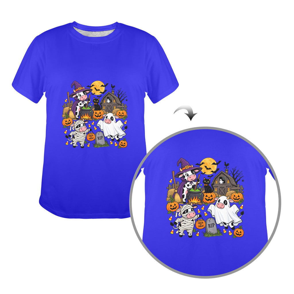 Spooky Farm Halloween Cows Women’s T-Shirt  Cute Trick or Treat Cow Tee