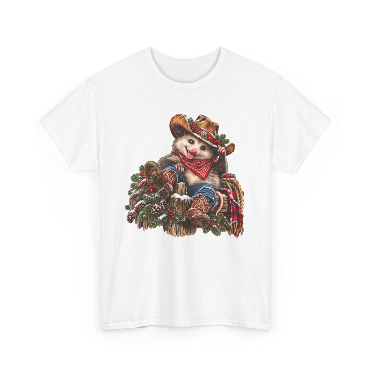 Pete the Possum Women’s Classic Christmas Tee – Western Cowgirl Holiday Shirt
