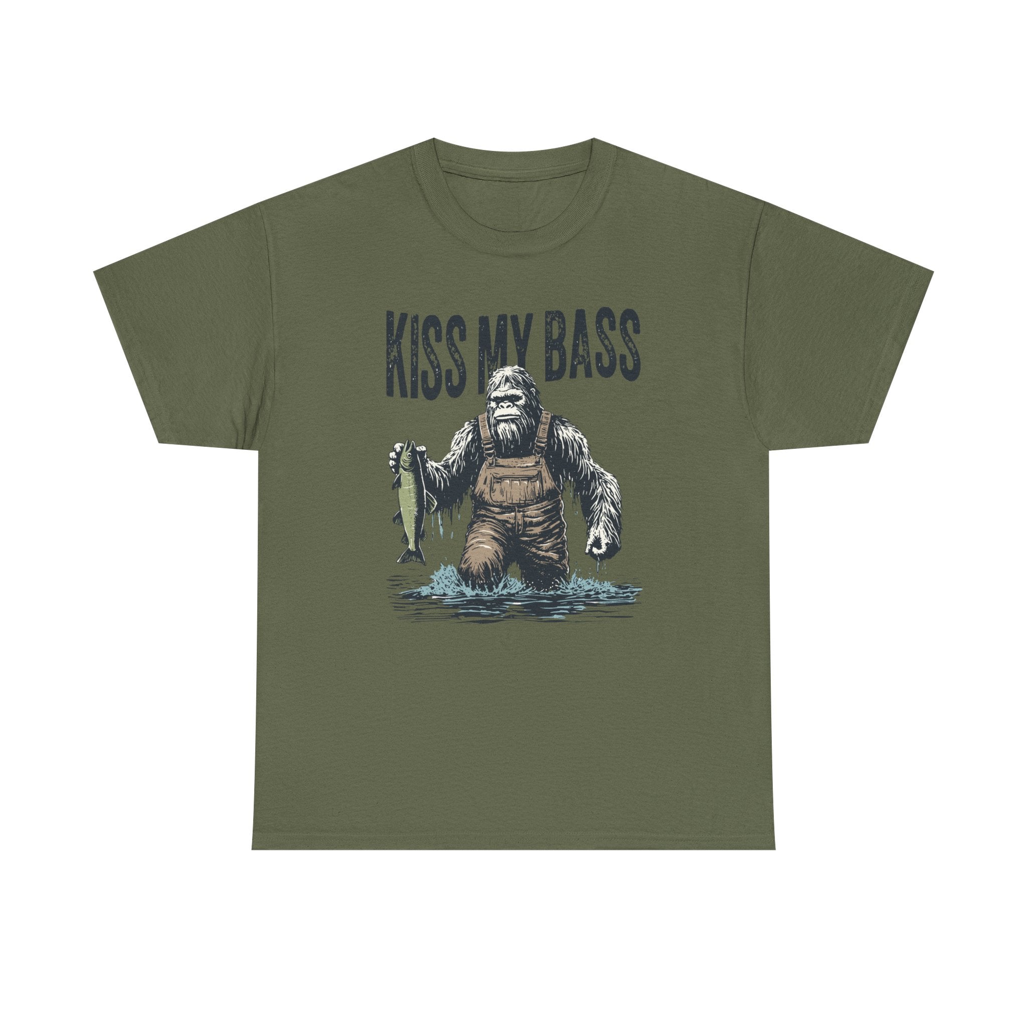 Kiss My Bass Bass Fishing T-Shirt — Funny Bigfoot Fisherman Graphic Tee