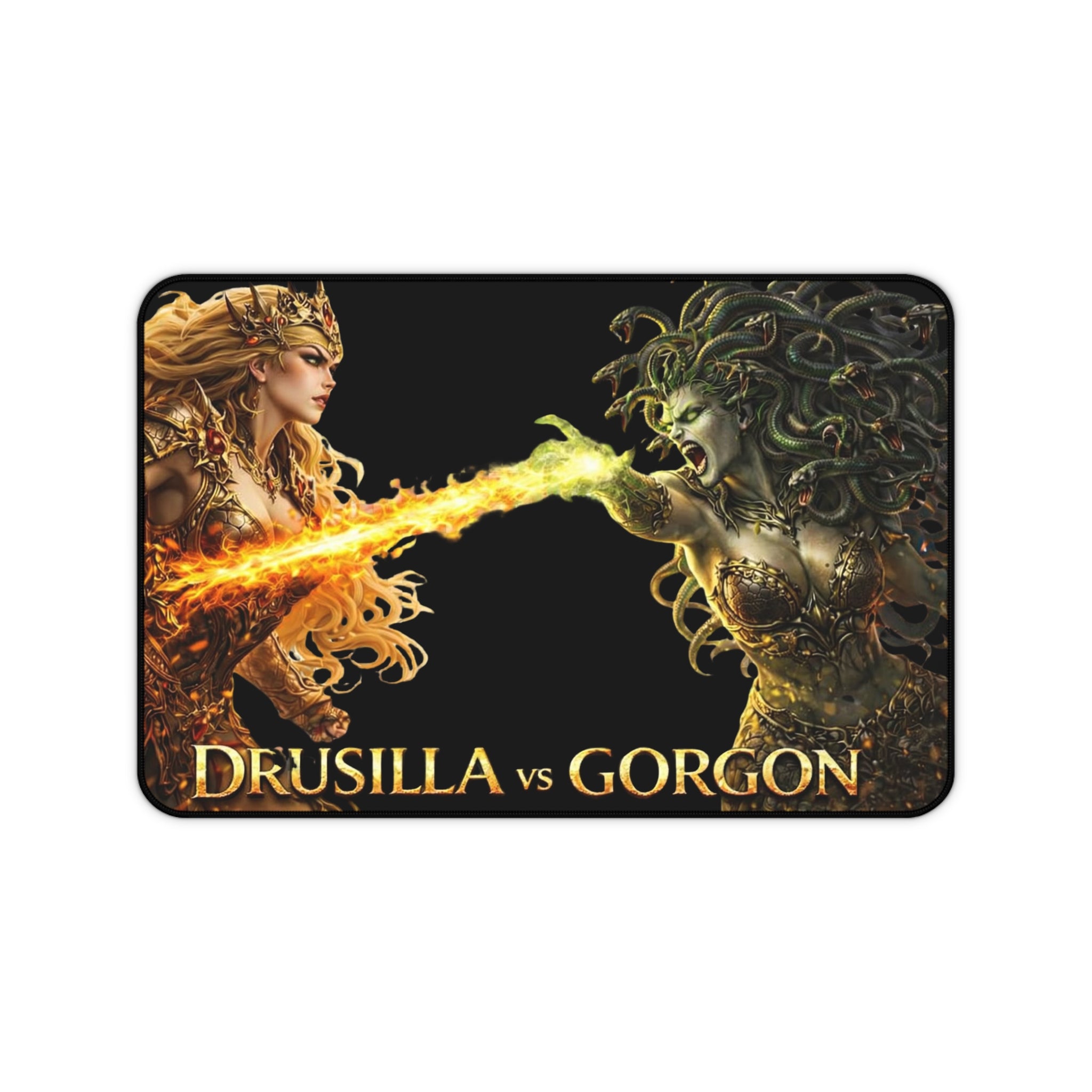Drusilla vs Gorgon Fantasy Desk Mat — Epic Battle Gaming Mouse Pad