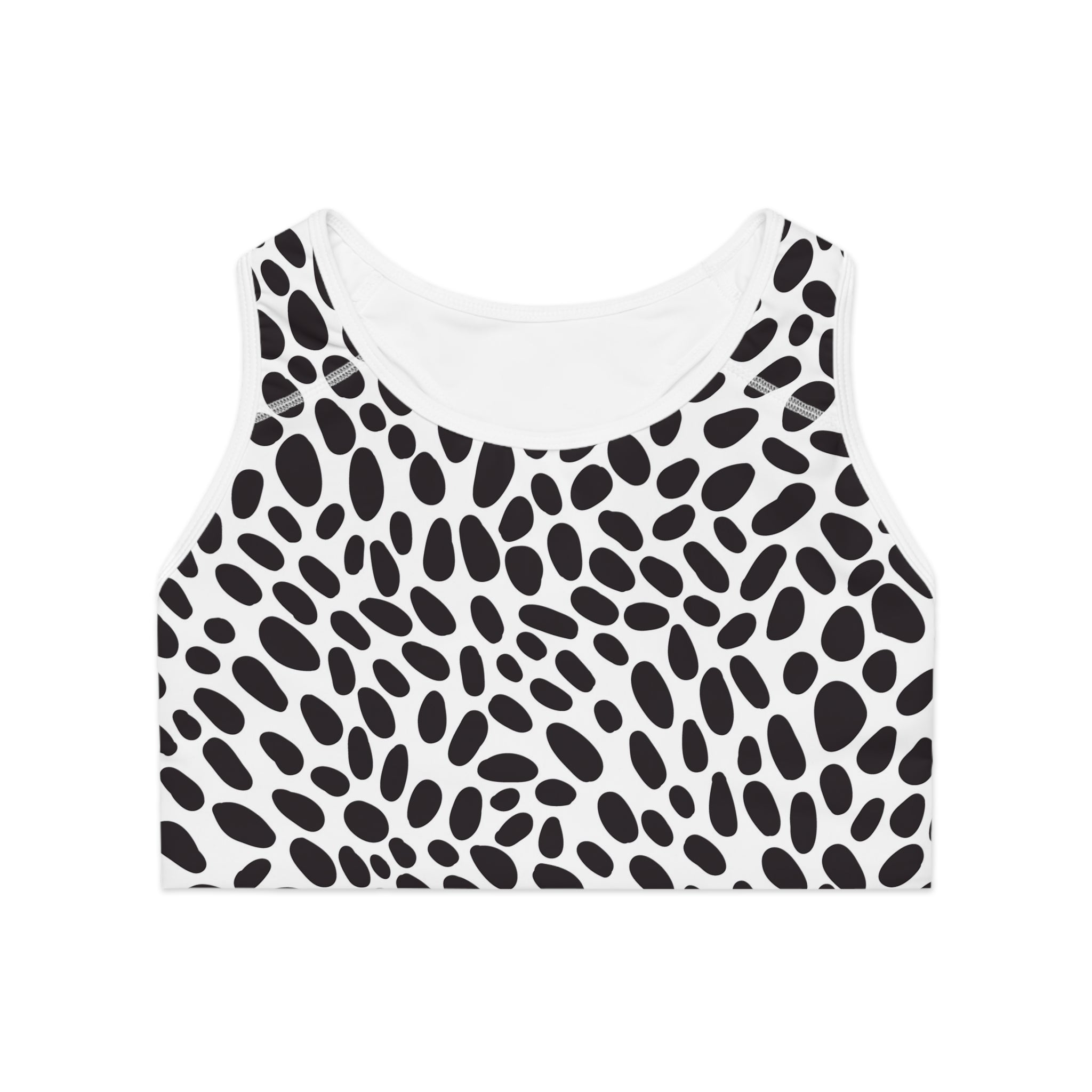 Black & White Dalmatian Spot Sports Bra — Stretchy All-Over Print Activewear