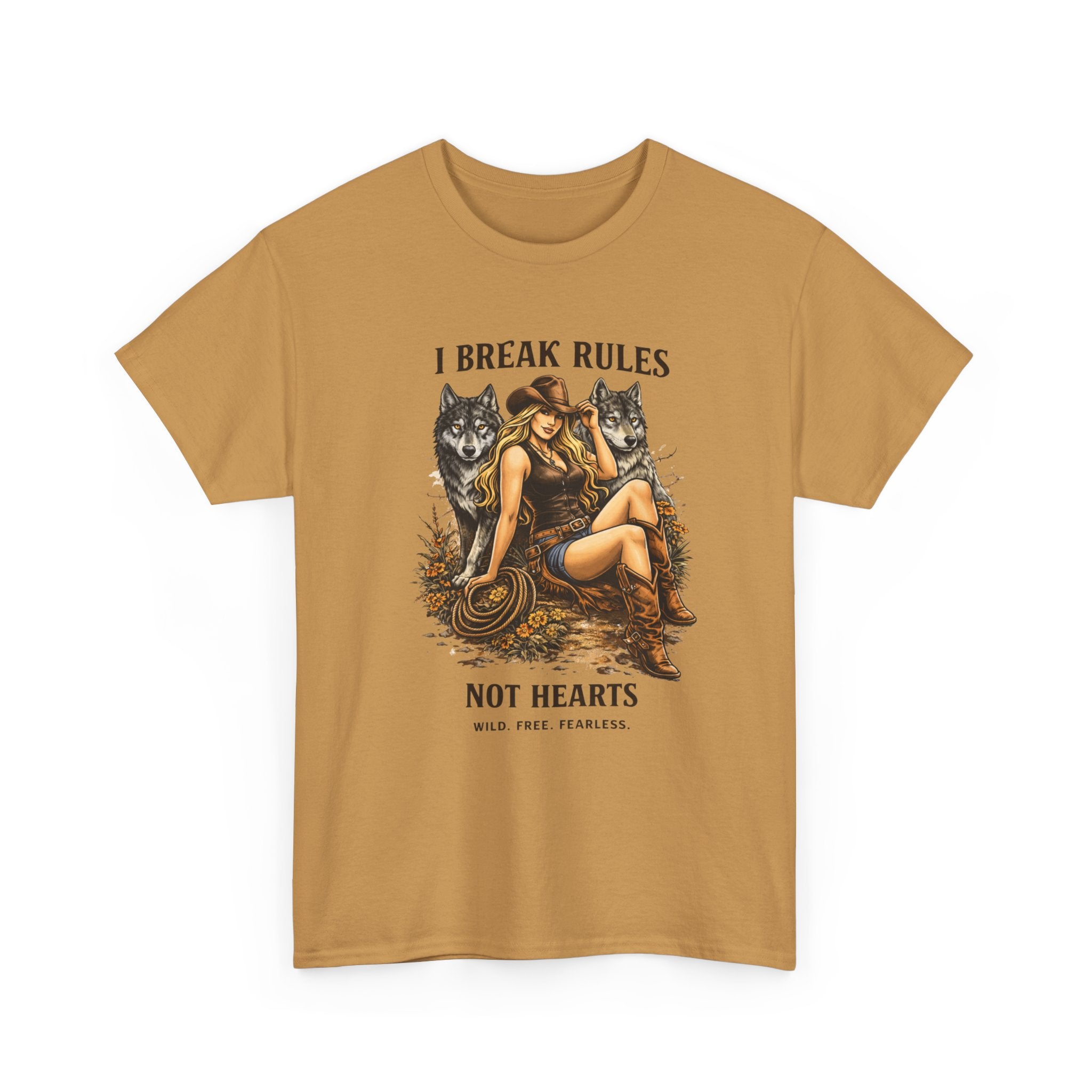 Vintage Cowgirl  Pinup T-Shirt — "I Break Rules Not Hearts" Graphic Tee