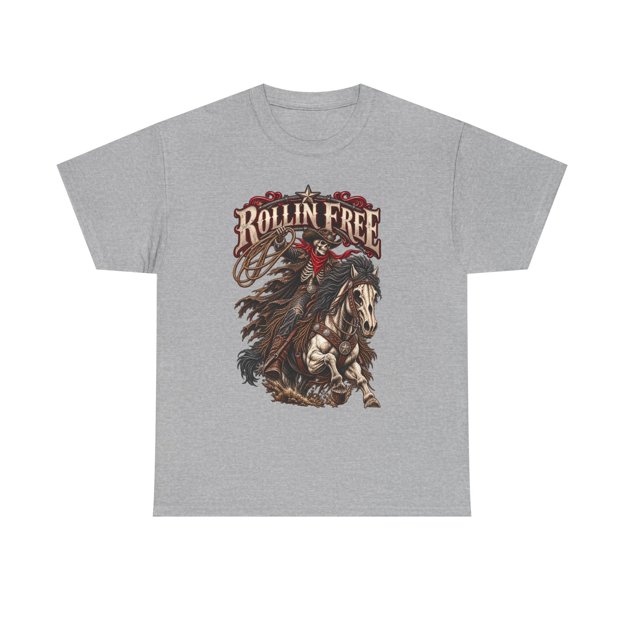 Rollin' Free Skeleton Cowboy Tee — Unisex Western Graphic T-Shirt