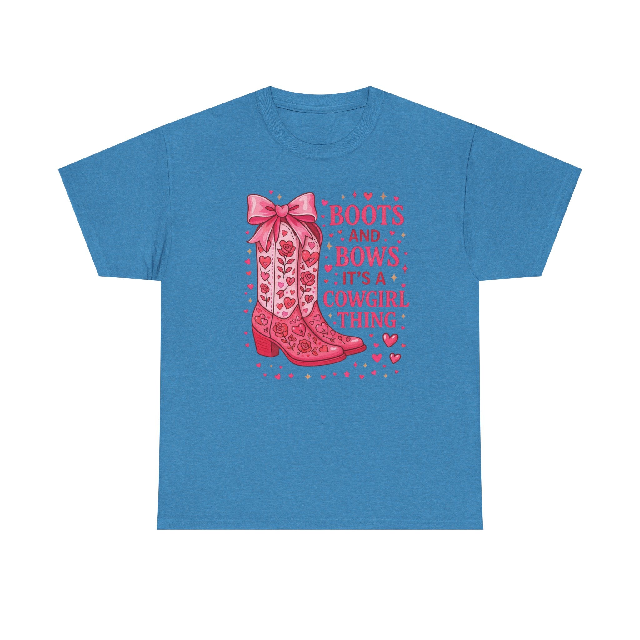 Cowgirl Boots and Bows T‑Shirt — "Boots and Bows, It's a Cowgirl Thing" Pink Western Tee  Trendy Farm