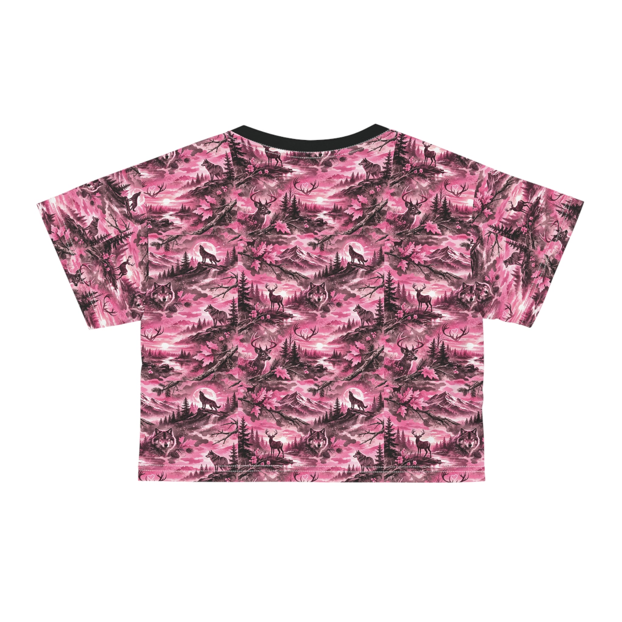 Pink Mountain Landscape Crop Tee — Vintage Wilderness All-Over Print