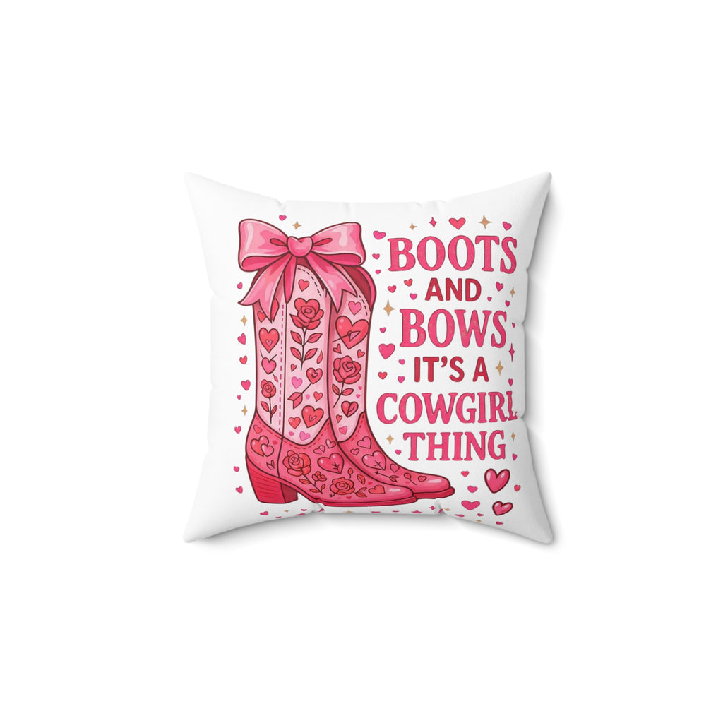 Cowgirl Pillow — "Boots and Bows It's a Cowgirl Thing" Decorative Accent