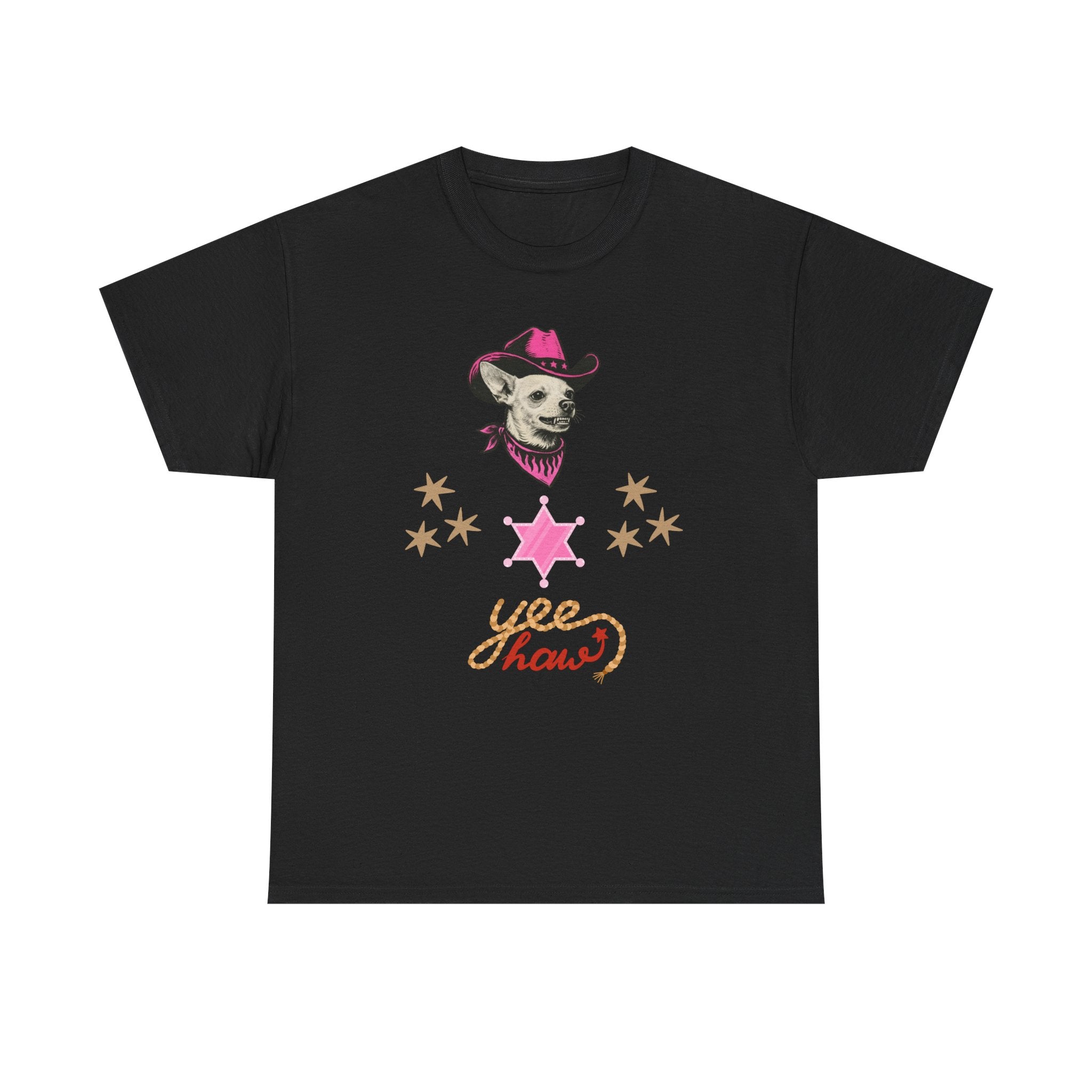 Cowgirl Dog T-Shirt — 'Yee Haw' Chihuahua in Pink Cowboy Hat    Trendy TShirt CoCo