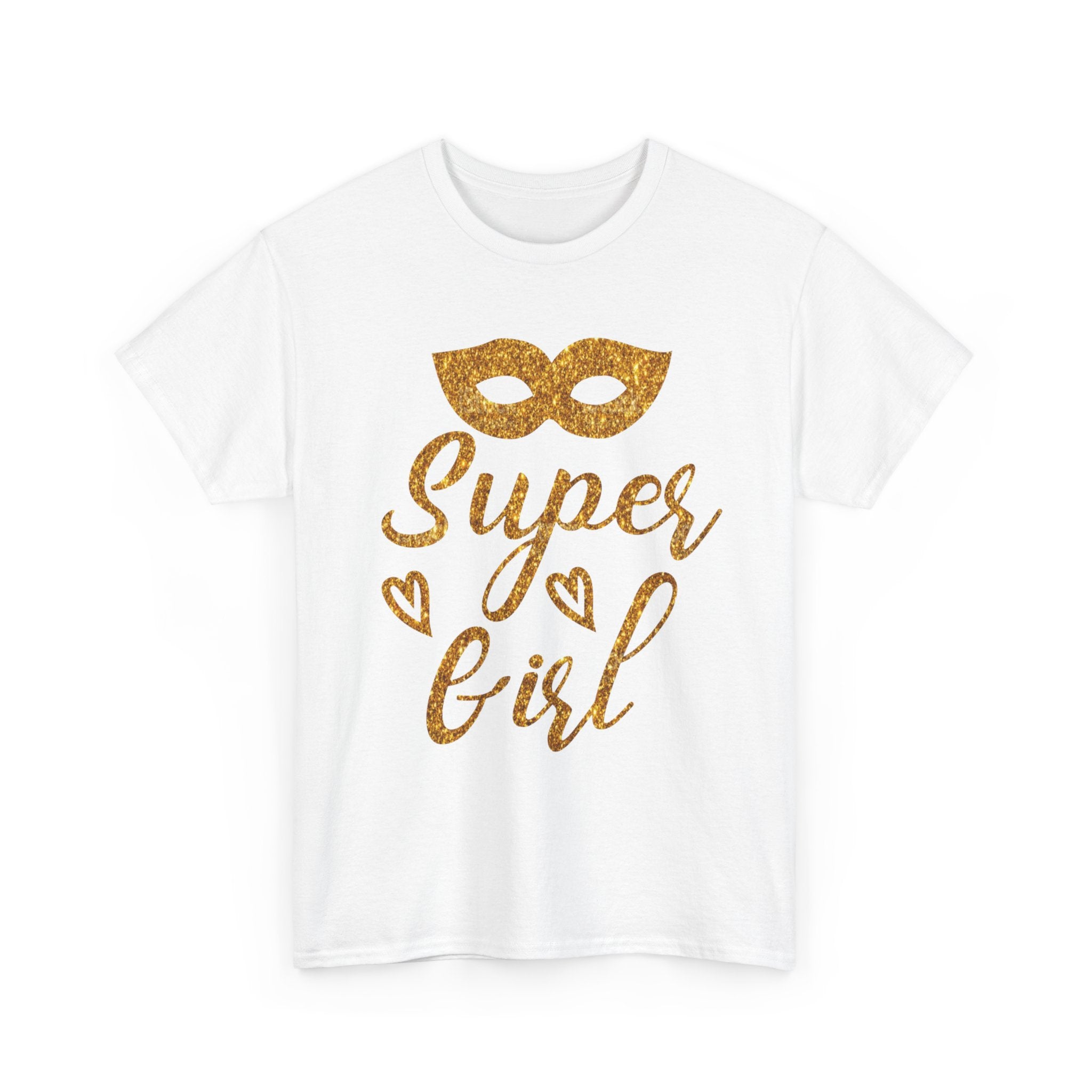 Super Girl Gold Glitter Mask T-Shirt — Strong Woman Trendy Tee