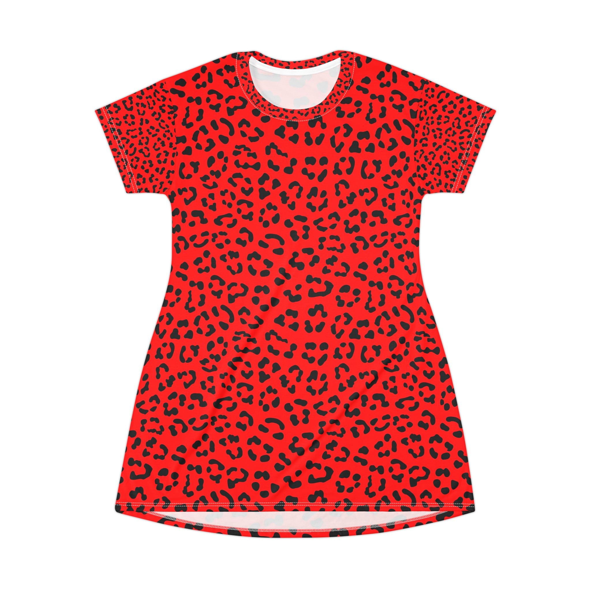 Red Leopard Print T-Shirt Dress — Bold Animal Print Mini Dress