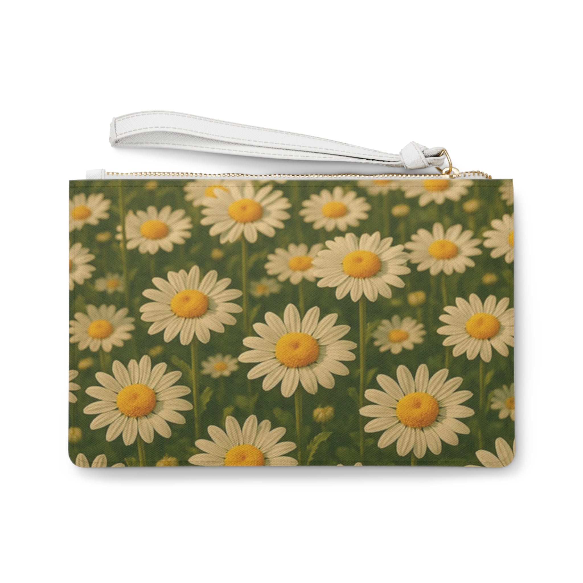 Daisy Field Clutch Bag - Floral Zip Pouch for Women, Spring Accessory, Wedding Gift, Stylish Makeup Bag, Cute Clutch