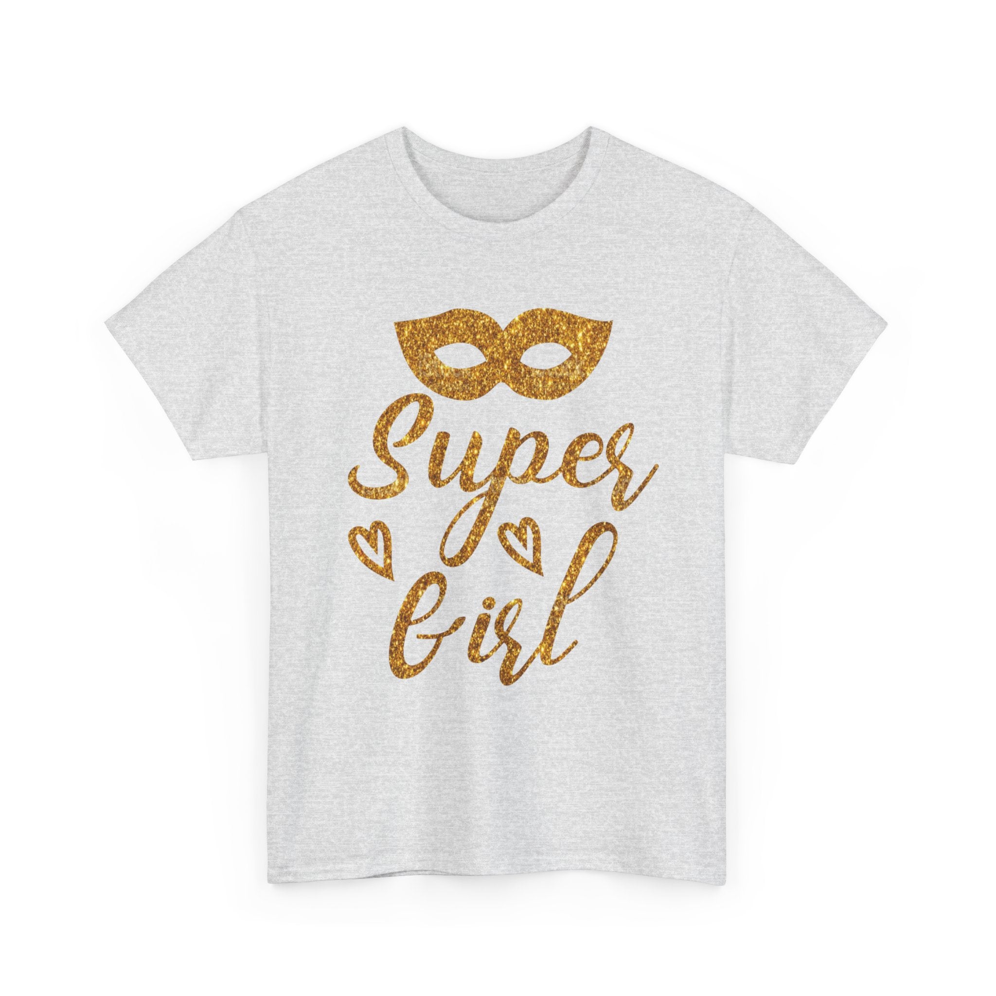 Super Girl Gold Glitter Mask T-Shirt — Strong Woman Trendy Tee