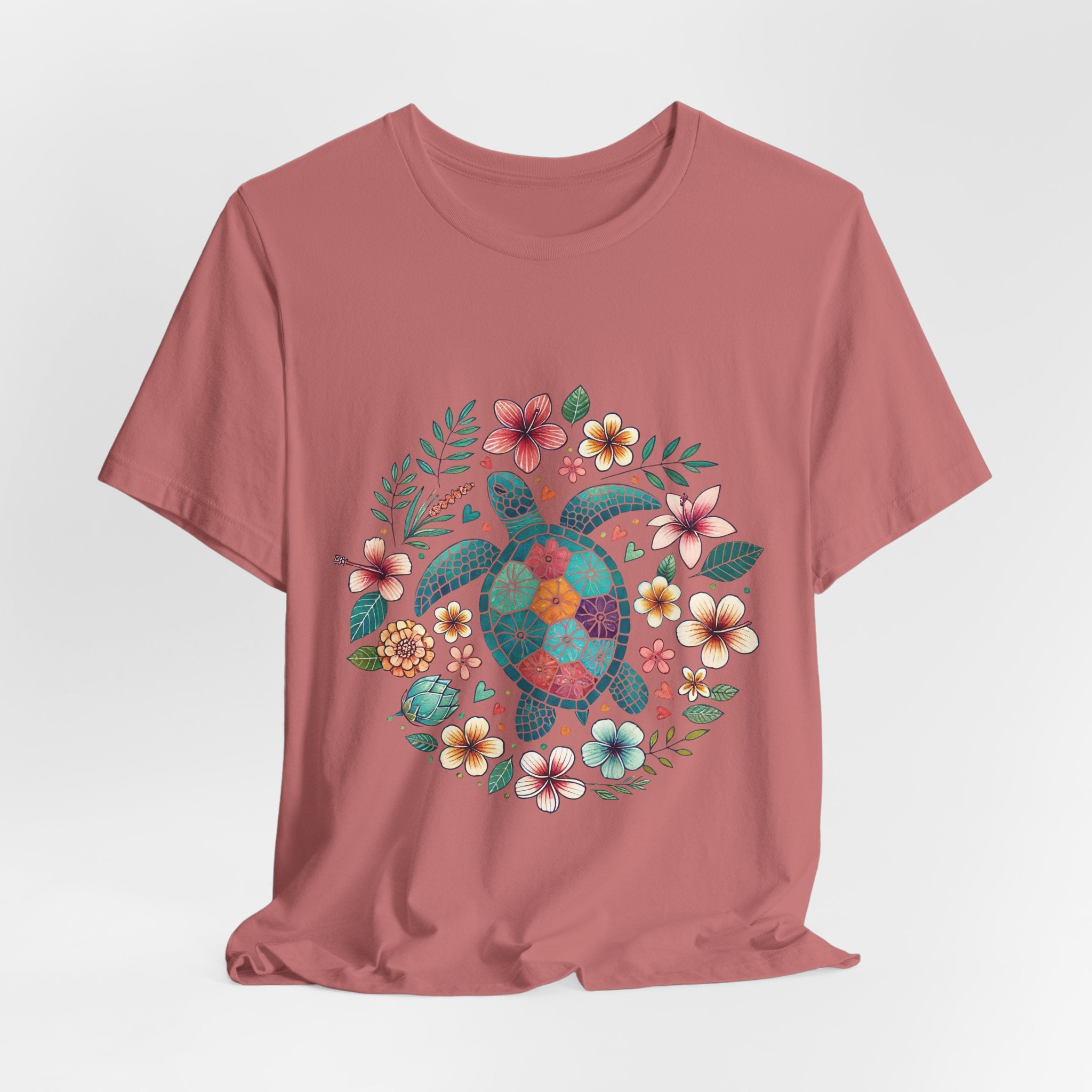 Floral Mosaic Sea Turtle T-Shirt — Tropical Beach Boho Tee