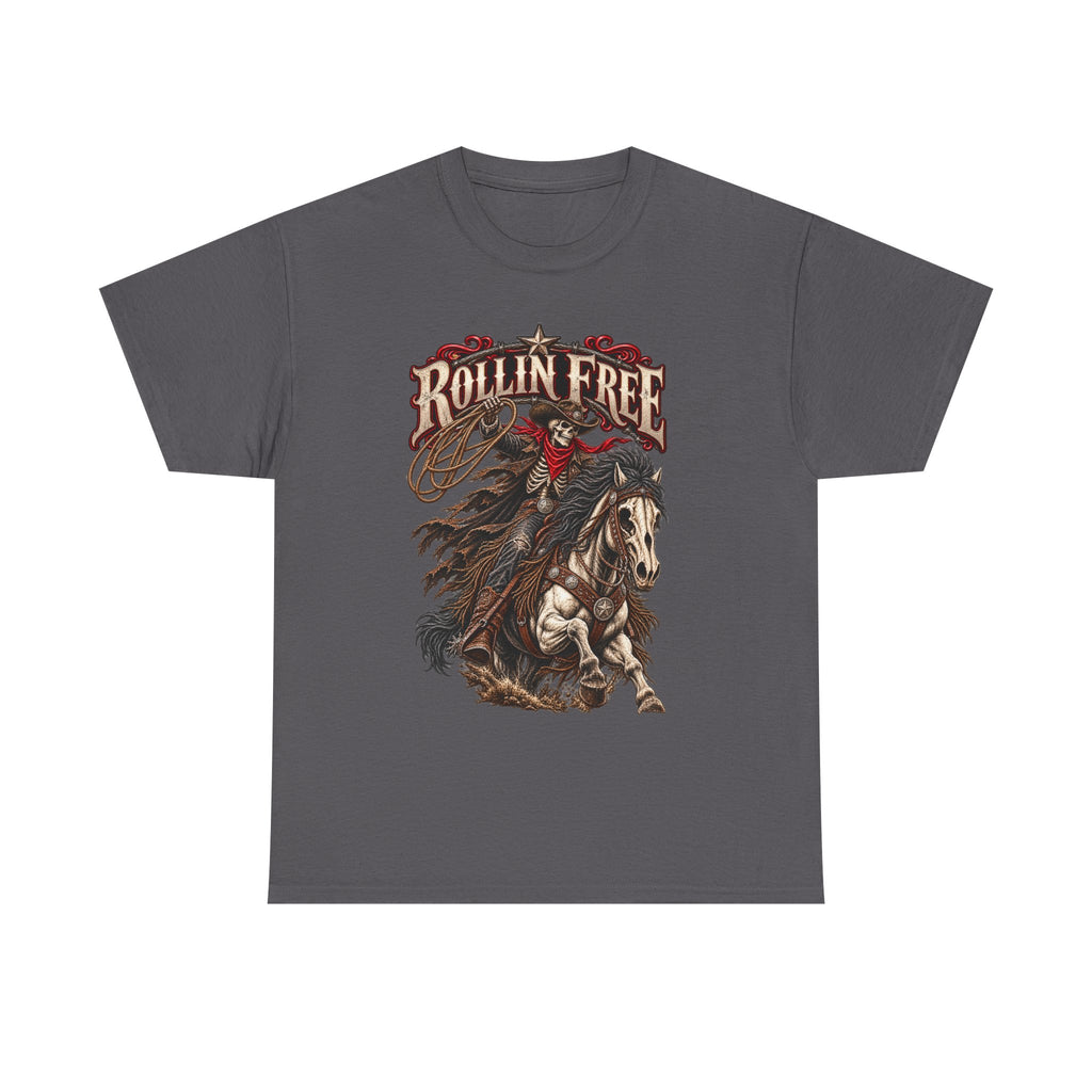 Rollin' Free Skeleton Cowboy Tee — Unisex Western Graphic T-Shirt