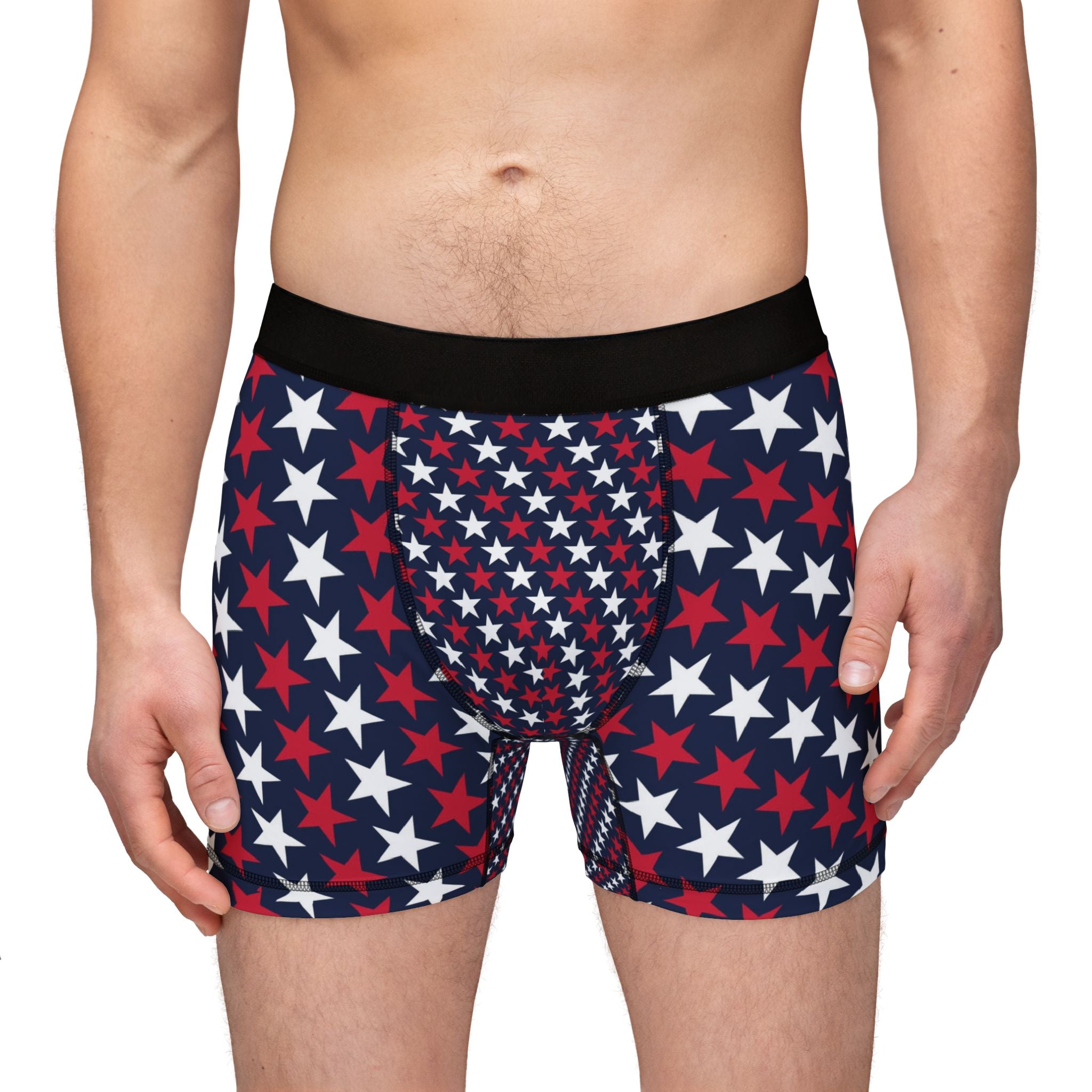Patriotic Red White & Blue Star Boxer Briefs — Men's American Flag Stars Underwear