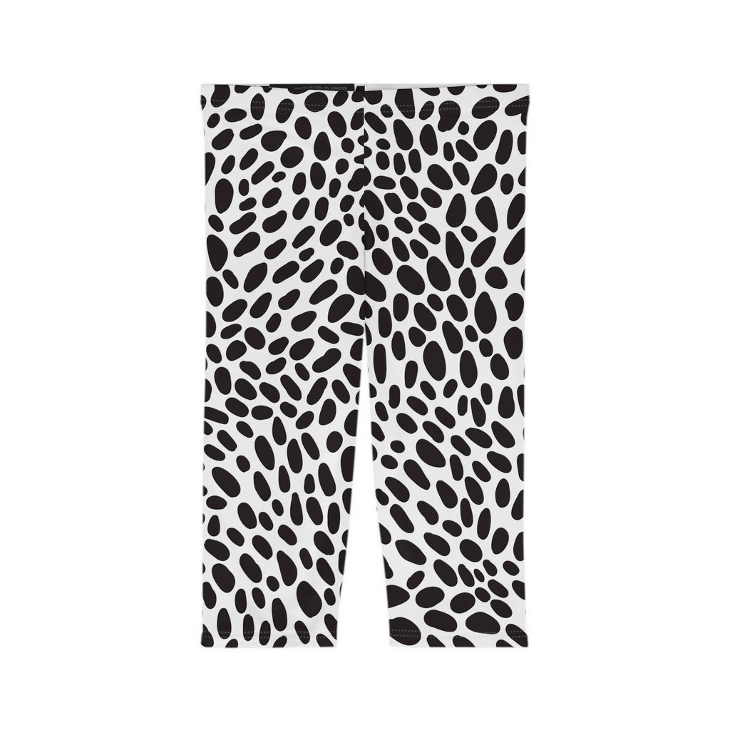 Black & White Dalmatian Spot Capri Leggings — Animal Print Women’s Activewear