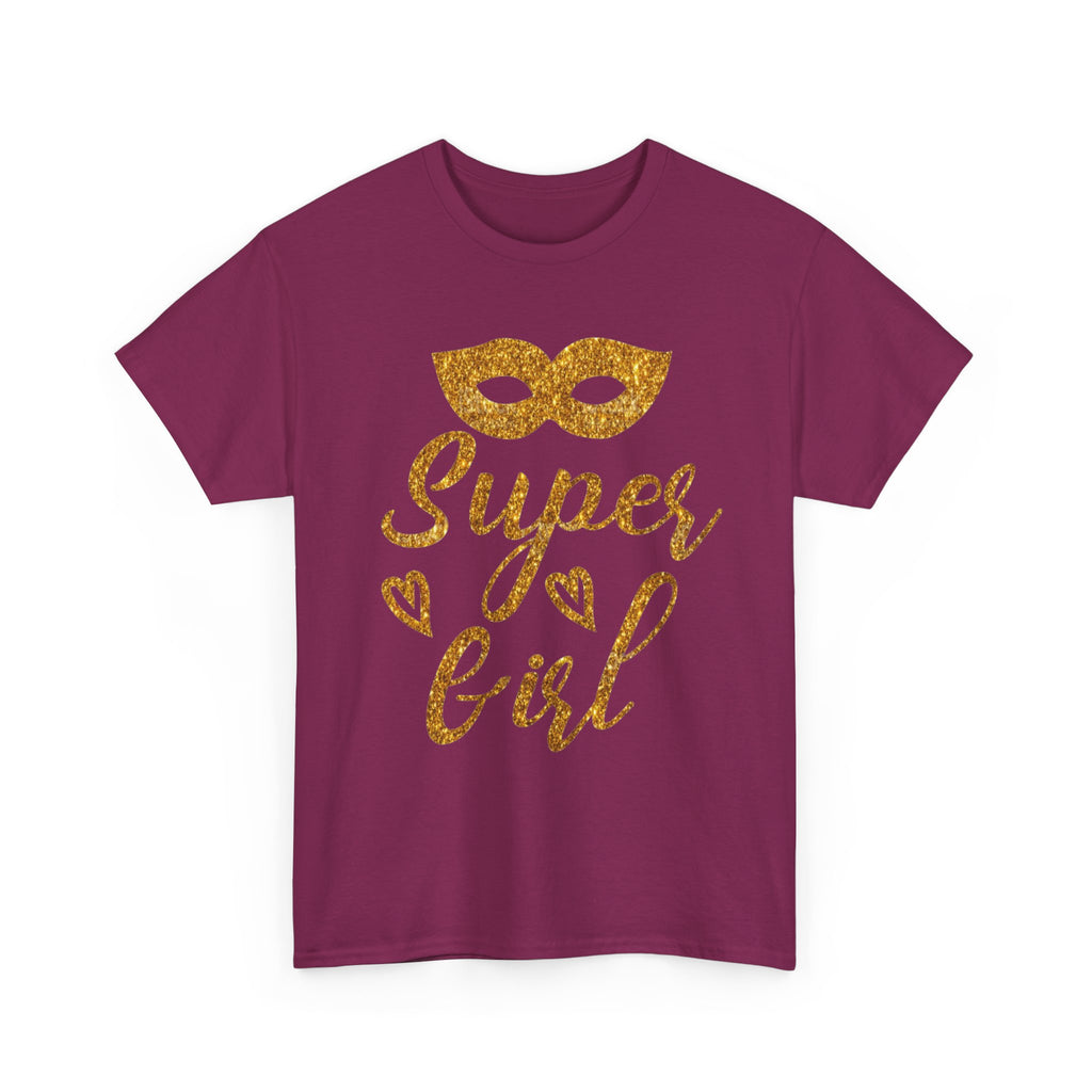 Super Girl Gold Glitter Mask T-Shirt — Strong Woman Trendy Tee