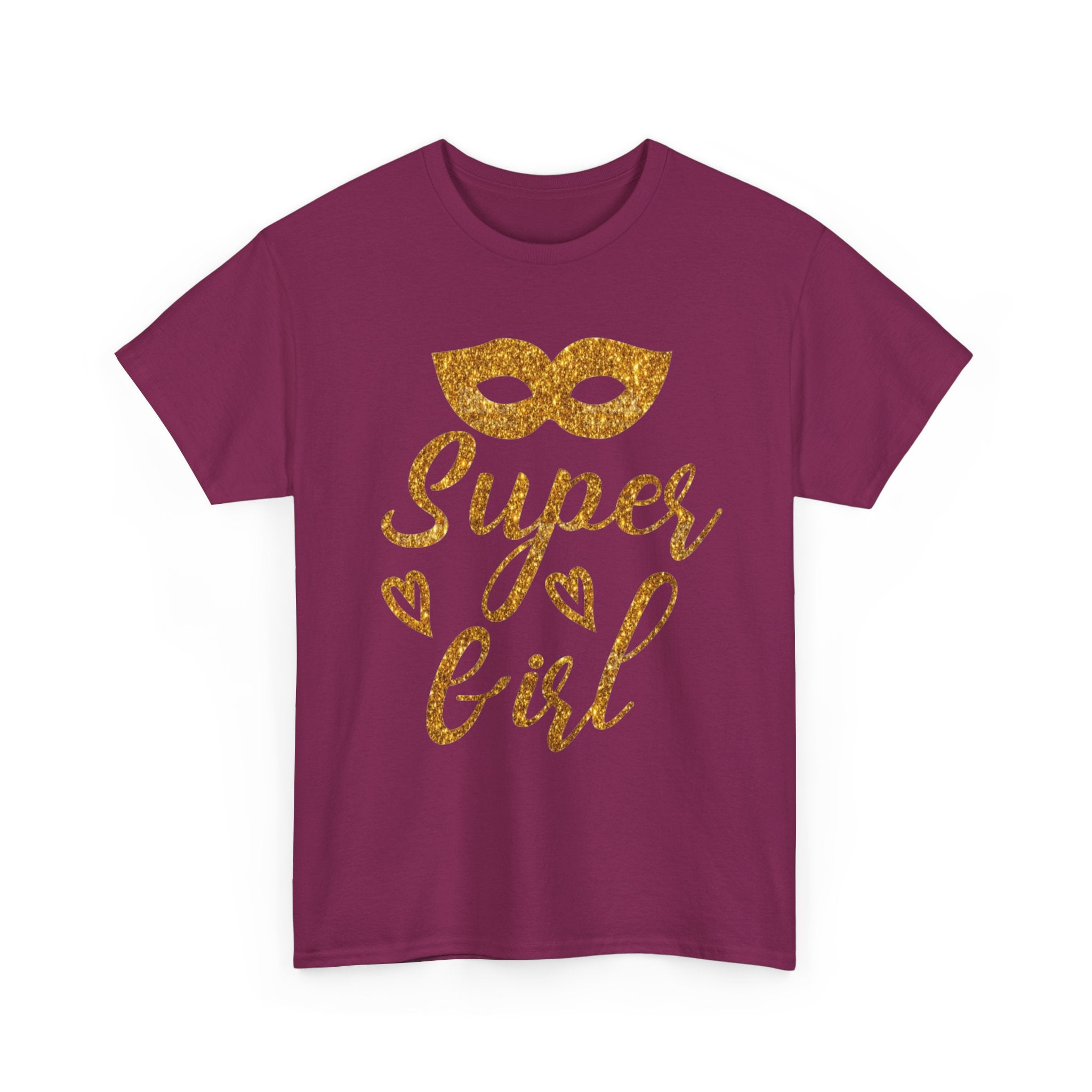 Super Girl Gold Glitter Mask T-Shirt — Strong Woman Trendy Tee