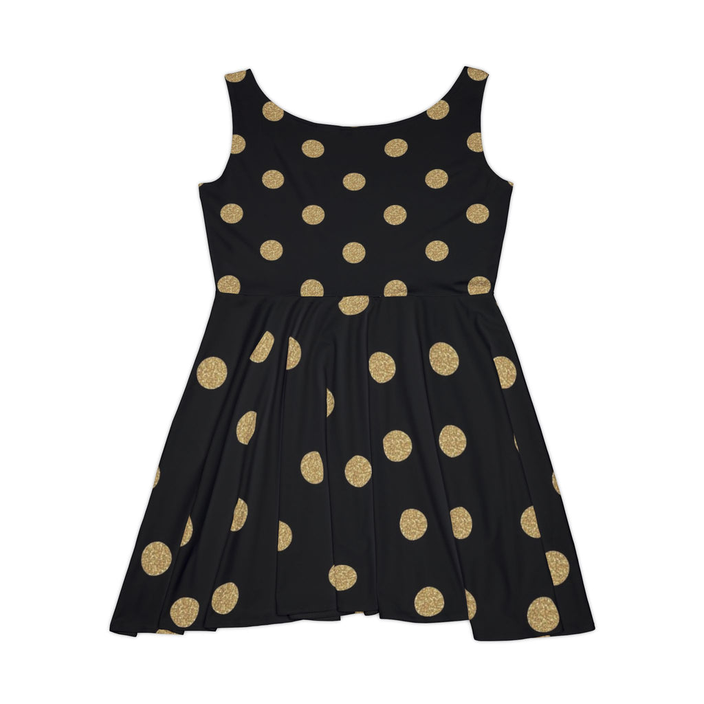 Black & Gold Polka Dot Skater Dress — Women's Retro Party Dress