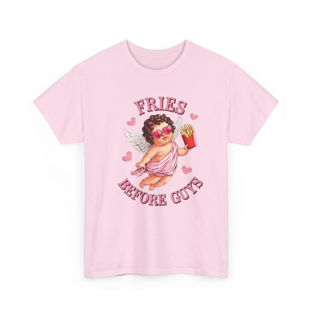 Fries Before Guys Valentine T‑Shirt — Cute Cupid with Fries Tee