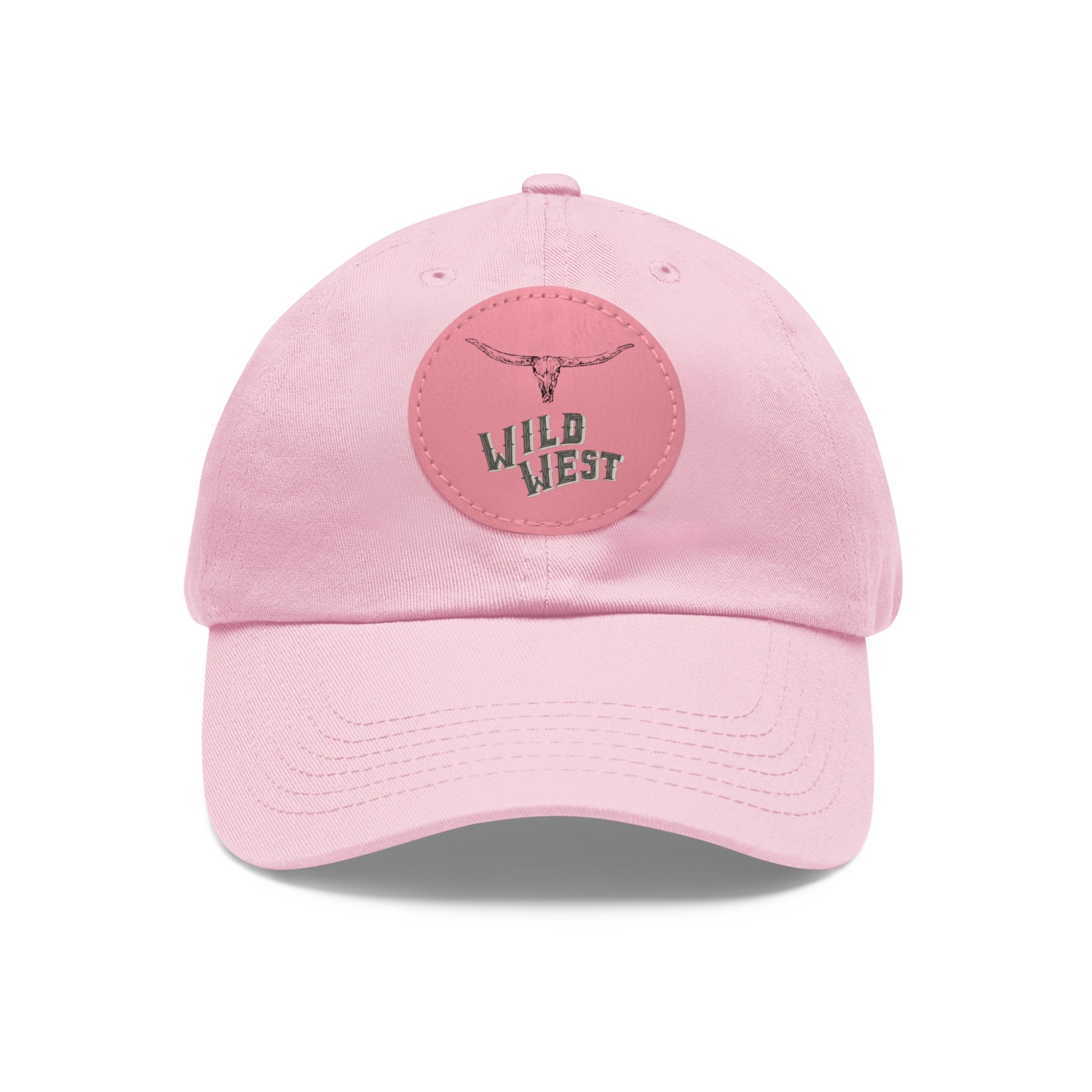 Wild West Leather Patch Dad Hat — Pink Round Patch Cowboy Cap